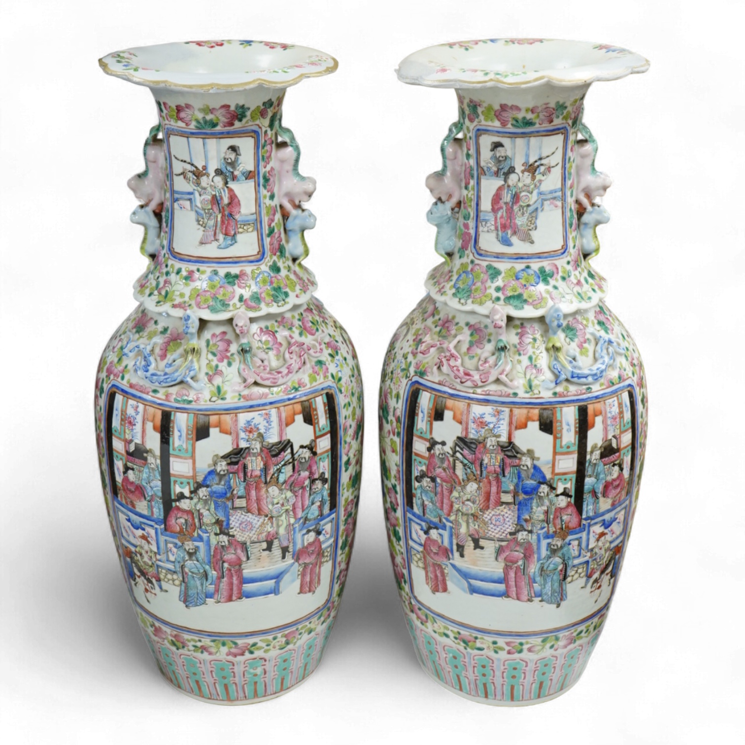 A large pair of 19th century Chinese famille rose vases, 61cm
